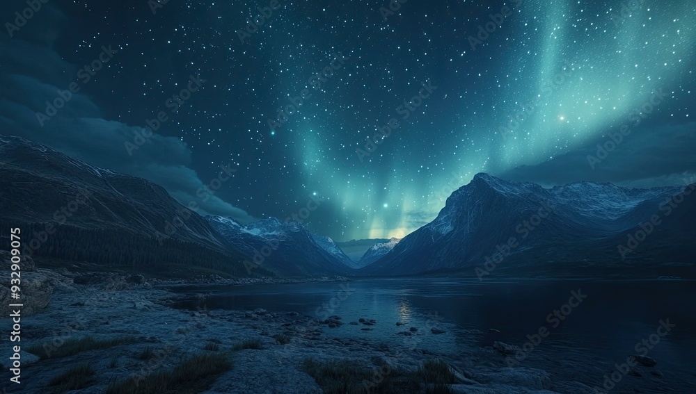 Starry sky over a lake and mountains. Starry sky over a lake and mountains.