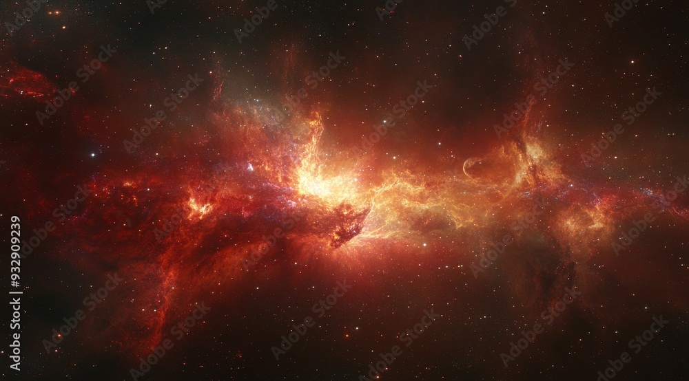 Fototapeta premium Vibrant Nebula With Fiery Red and Orange Gas Clouds in Deep Space
