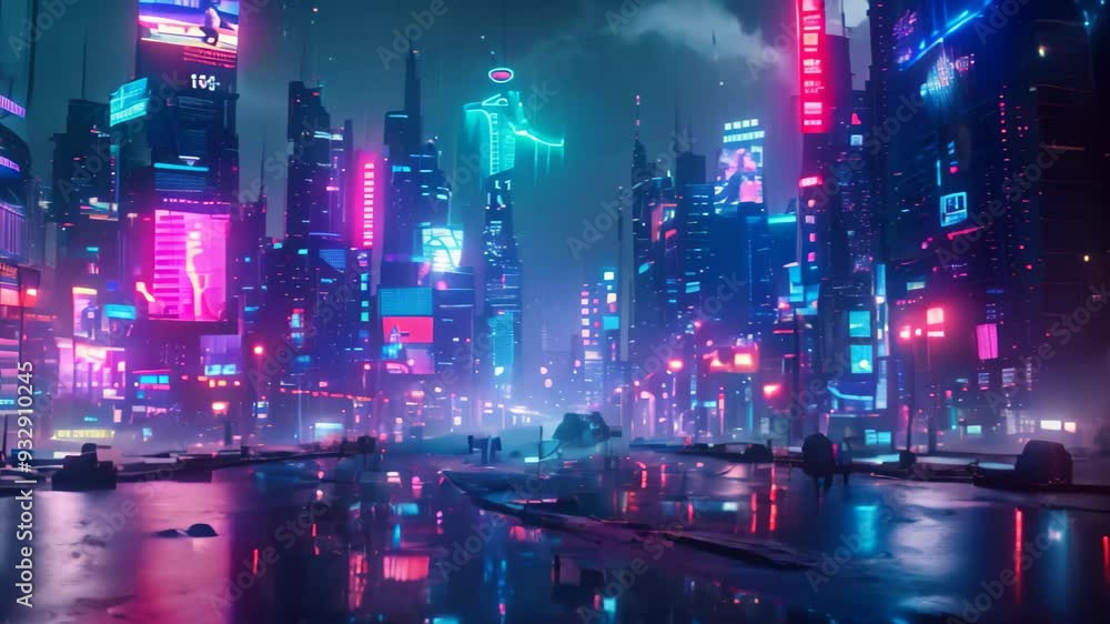 Futuristic City Skyline Illuminated by Neon Lights at Night, A city skyline transformed by the glow of neon lights and digital billboards, creating a futuristic and dazzling scene Futuristic City Skyline Illuminated by Neon Lights at Night, A city skyline transformed by the glow of neon lights and digital billboards, creating a futuristic and dazzling scene