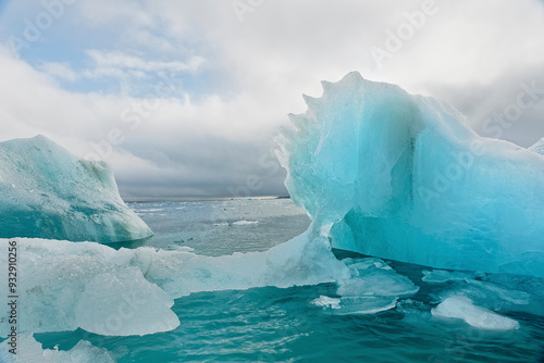 Iceberg adrift in the ocean, Svalbard, Norway.
