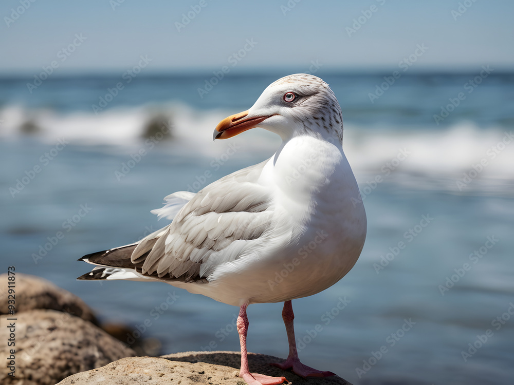 Fototapeta premium seagull on the beach,seagull on white background