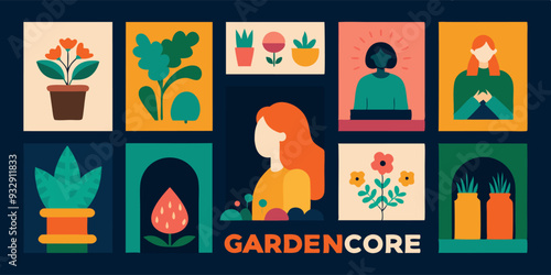 A woman peacefully sits in garden with lush plants and colorful flowers