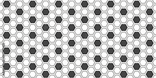 3d seamless pattern with soccer ball texture. Abstract bw endless football bg. Honeycomb wallpaper. Floor or wall tile in sport syle