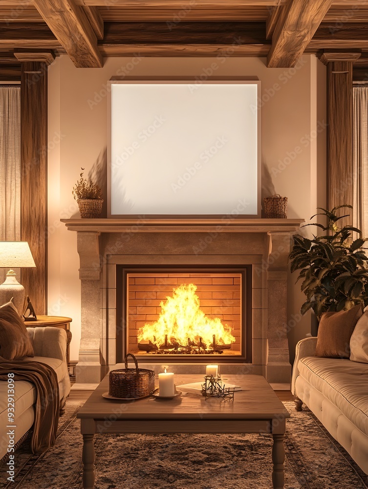 Rendered 3D mockup of a warm and inviting Craftsman style living room scene with a white background frame plush furniture glowing fireplace rustic wooden beams and a soft intimate lighting ambiance Rendered 3D mockup of a warm and inviting Craftsman style living room scene with a white background frame plush furniture glowing fireplace rustic wooden beams and a soft intimate lighting ambiance