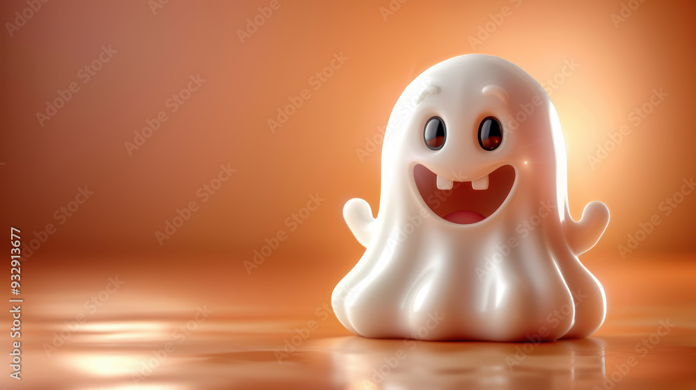 Cute Little Ghost Figurine on Pink Background Cute Little Ghost Figurine on Pink Background