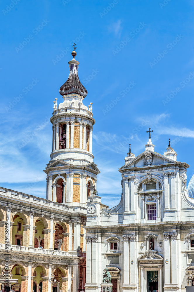Stunning architecture of the Basilica of the Holy House in Loreto under a bright blue sky. Loreto, Marche, Italy Stunning architecture of the Basilica of the Holy House in Loreto under a bright blue sky. Loreto, Marche, Italy