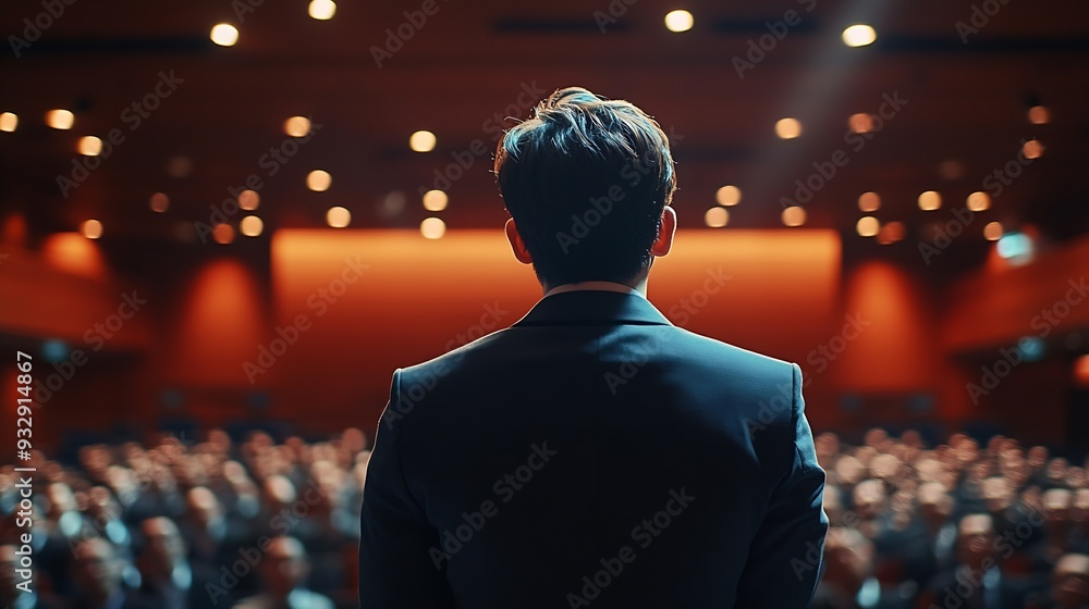 Business and entrepreneurship symposium Speaker giving a talk at business meeting Audience in conference hall Rear view of unrecognized participant in audience : Generative AI Business and entrepreneurship symposium Speaker giving a talk at business meeting Audience in conference hall Rear view of unrecognized participant in audience : Generative AI