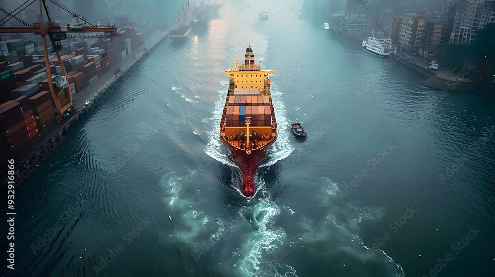 Aerial View of Cargo Ship in Harbor - Photo Aerial View of Cargo Ship in Harbor - Photo