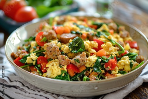 Sausage and Spinach Veggie Egg Scramble