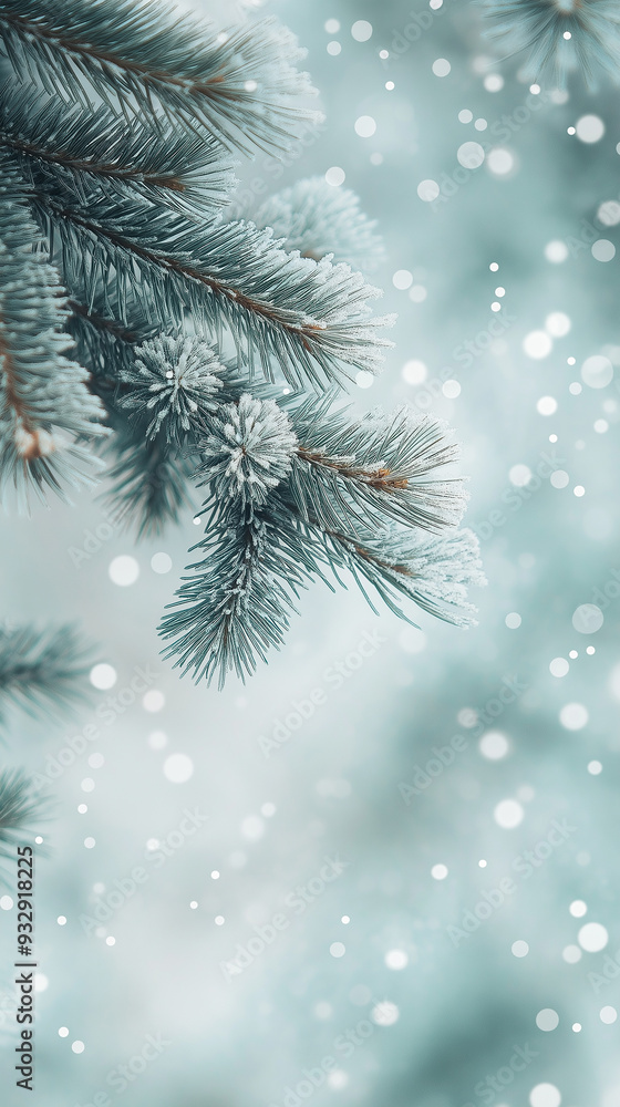 Close-up of snowy pine branches with a dreamy, out-of-focus background, evoking the peacefulness of a winter forest. Perfect for seasonal themes, holiday cards, or winter backgrounds with copy space. Close-up of snowy pine branches with a dreamy, out-of-focus background, evoking the peacefulness of a winter forest. Perfect for seasonal themes, holiday cards, or winter backgrounds with copy space.