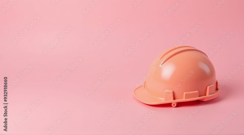 A safety hard hat on a pink background, perfect for Labor Day promotions, safety awareness campaigns, and construction industry themes with copy space. A safety hard hat on a pink background, perfect for Labor Day promotions, safety awareness campaigns, and construction industry themes with copy space.