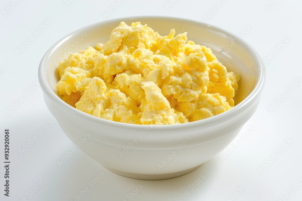 Scrambled eggs in a bowl on white background Scrambled eggs in a bowl on white background