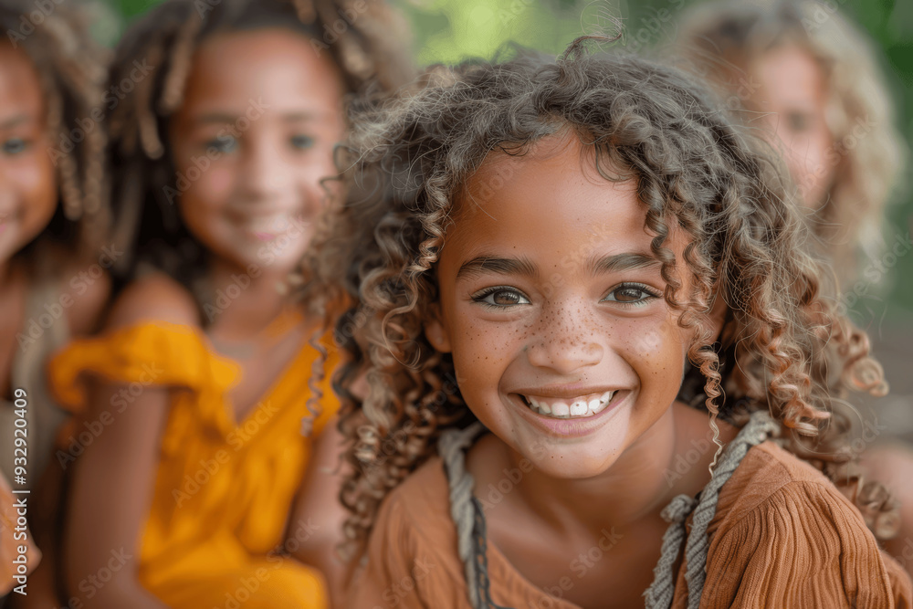 Smiling Children With Curly Hair And Freckles Outdoors Smiling Children With Curly Hair And Freckles Outdoors