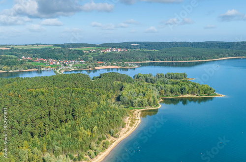 Der Große Brombachsee nahe des Seezentrum Seespitz bei Absberg im Luftbild photo