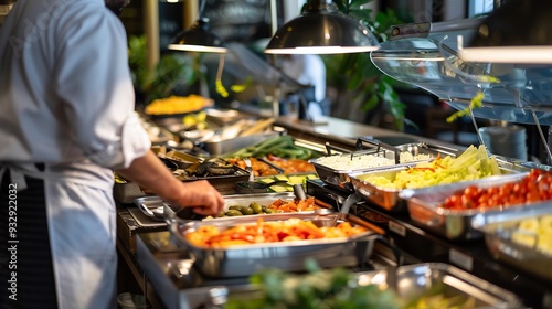 Chef Arranging Food at a Restaurant Buffet