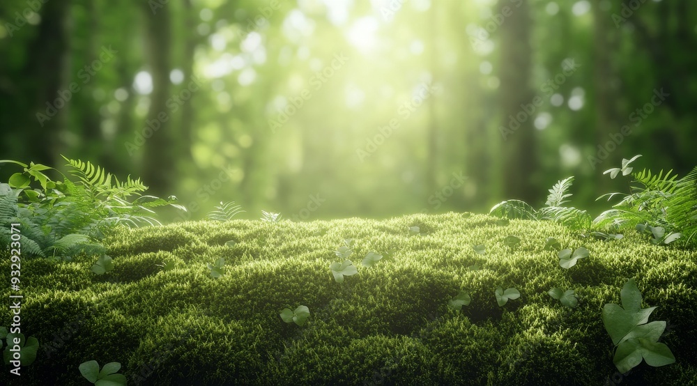 Forest Mossy Ground: A tranquil forest scene with a lush, mossy ground and dappled sunlight filtering through the trees. It's a perfect backdrop for showcasing your products. Forest Mossy Ground: A tranquil forest scene with a lush, mossy ground and dappled sunlight filtering through the trees. It's a perfect backdrop for showcasing your products.