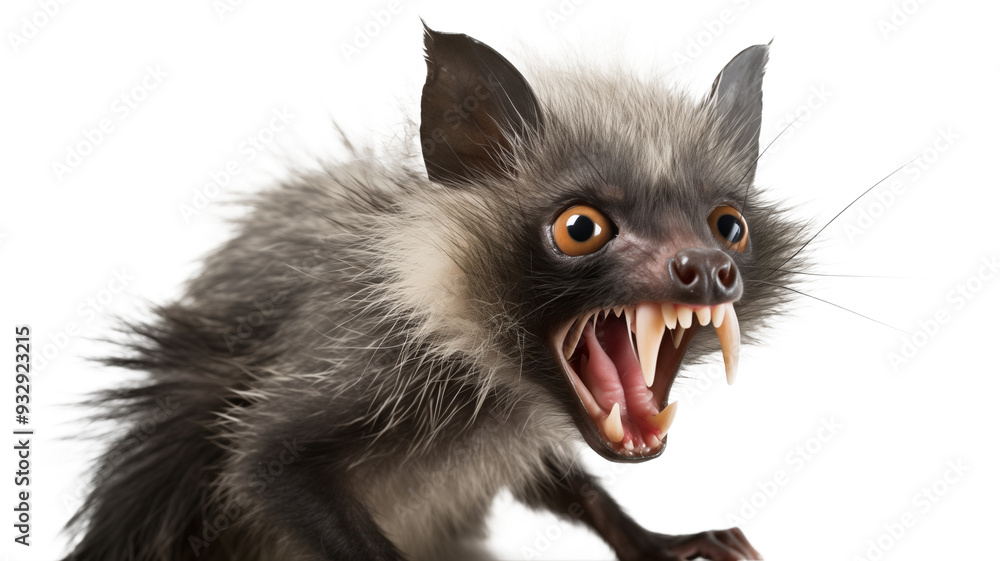 Aye-Aye with mouth slightly open, showing sharp teeth, isolated on transparent background Aye-Aye with mouth slightly open, showing sharp teeth, isolated on transparent background