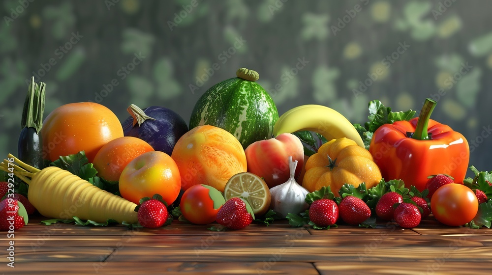 A Colorful Still Life of Fresh Fruit and Vegetables A Colorful Still Life of Fresh Fruit and Vegetables