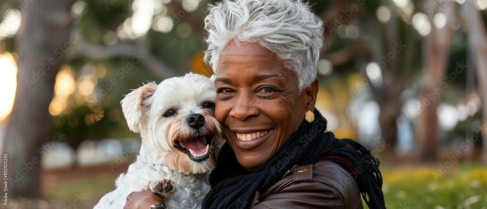 A happy woman hugging her small dog. AI. A happy woman hugging her small dog. AI.