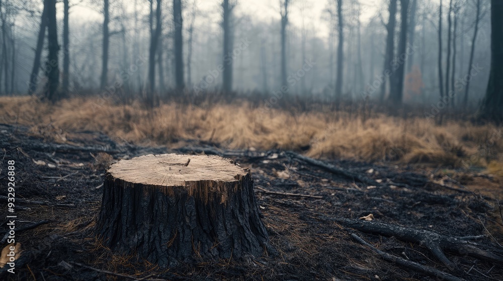 Forest with Cut Down Tree Stump, Surrounded by Barren Terrain Forest with Cut Down Tree Stump, Surrounded by Barren Terrain