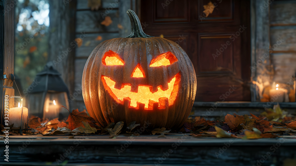 Obraz premium A realistic image of Halloween night with a pumpkin as the focal point of the eerie atmosphere.