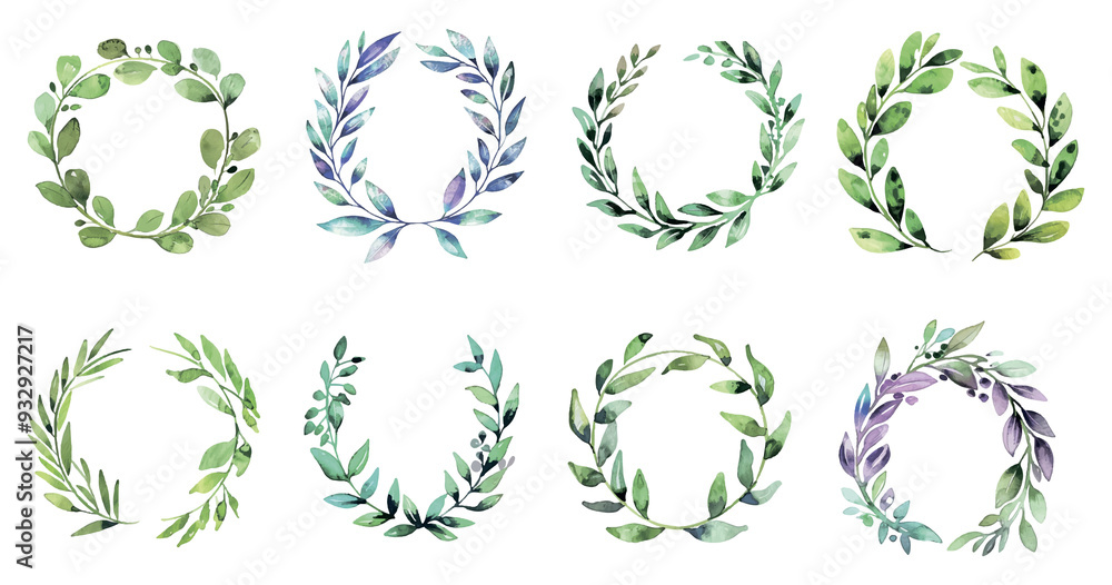 Watercolor set of round frames made of leaves png. Watercolor floral round frame on isolated background. Blanks for wedding designs, invitations and others. Watercolor green botany in frames. Watercolor set of round frames made of leaves png. Watercolor floral round frame on isolated background. Blanks for wedding designs, invitations and others. Watercolor green botany in frames.