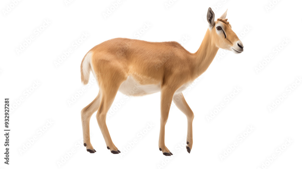 Saiga antelope in step, showcasing its slender legs and textured fur, isolated on transparent background Saiga antelope in step, showcasing its slender legs and textured fur, isolated on transparent background