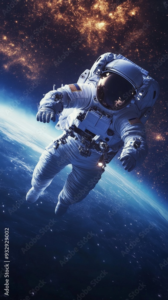 Astronaut Floating in Space Above Earth. Astronaut Floating in Space Above Earth.