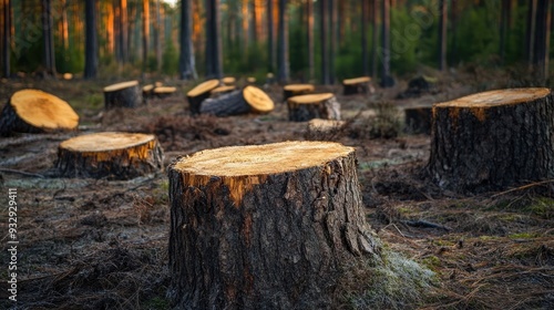 Forest with Cut Down Tree Stump, Surrounded by Barren Terrain