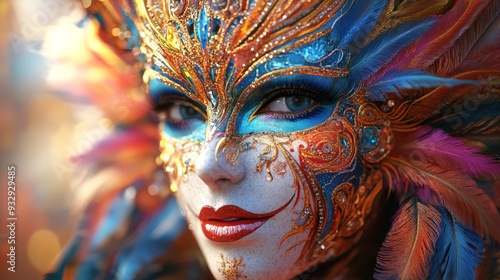 47. Venetian carnival patterns, ornate details, festive fashion style, 3D illustration