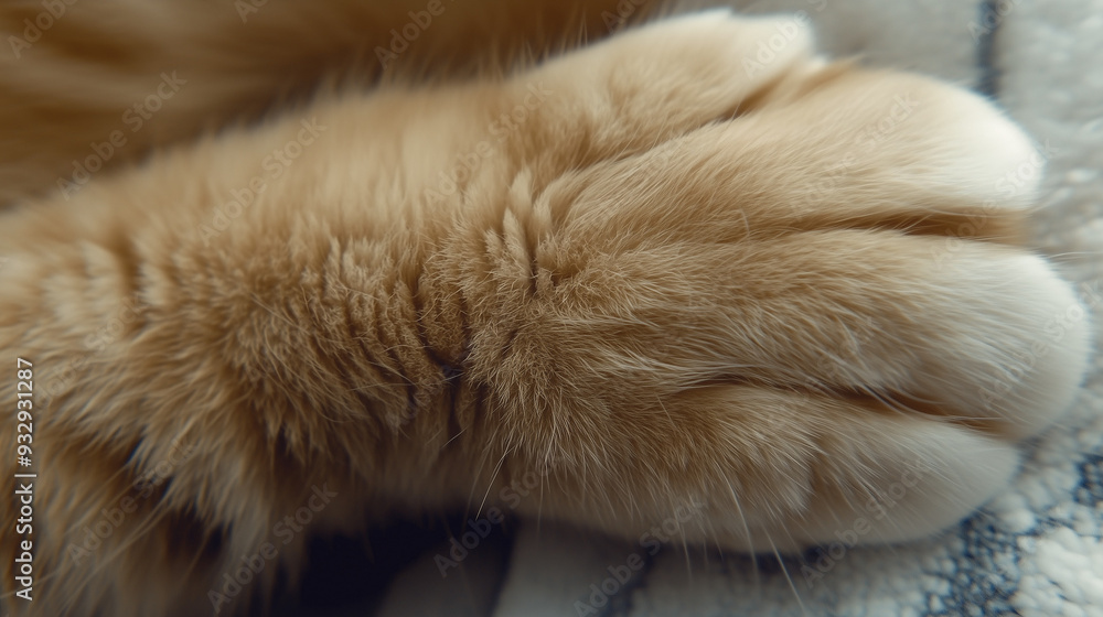 Fluffy orange cat paw close-up with detailed fur texture Fluffy orange cat paw close-up with detailed fur texture
