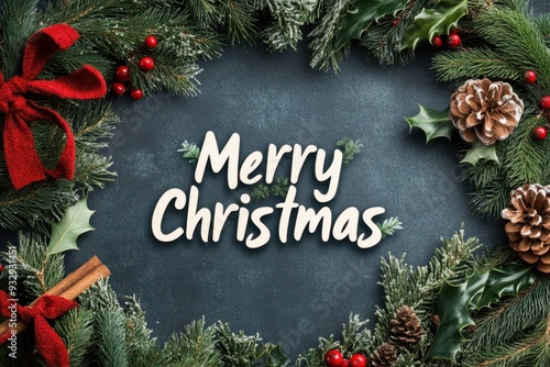 Festive Wreath Collage: Photos of beautiful Christmas wreaths made of pine, holly, berries, and ribbons. The text "Merry Christmas" in a wreath-inspired font.