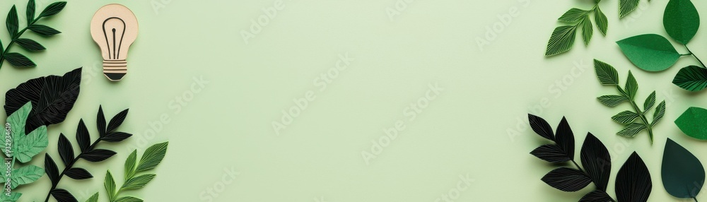 Fresh green leaves arranged artistically around a light bulb on a soft green background, symbolizing eco-friendly ideas. Fresh green leaves arranged artistically around a light bulb on a soft green background, symbolizing eco-friendly ideas.