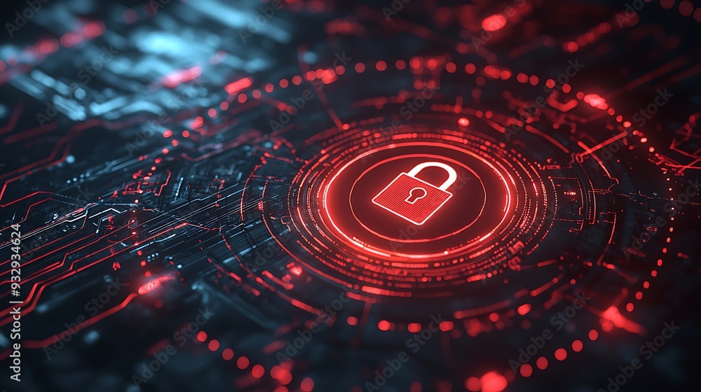Cyber security technology depicted with a red glowing lock icon, symbolizing protection. Cyber security technology depicted with a red glowing lock icon, symbolizing protection.