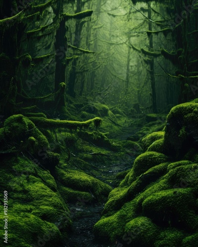 Enchanted forest moss green nature background eco concept