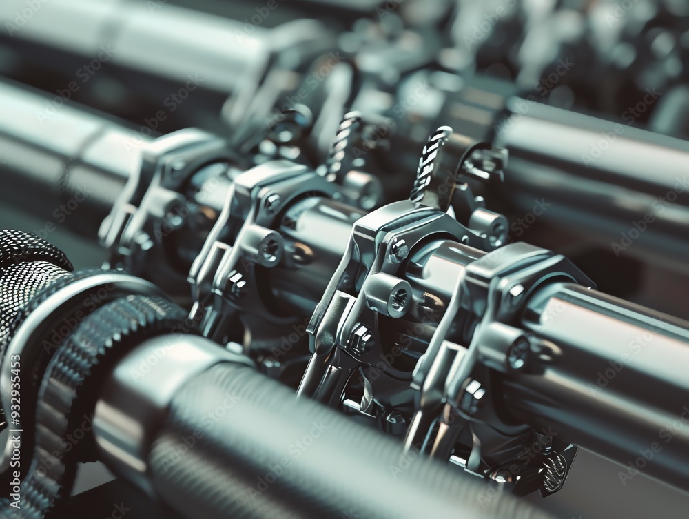 3D render of industrial hose clamps and cords, closeup 3D render of industrial hose clamps and cords, closeup