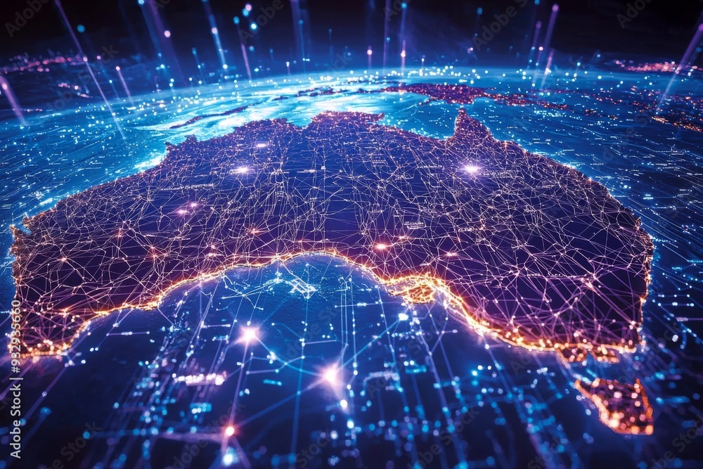 Digital map of australia network connectivity created with generative ai Digital map of australia network connectivity created with generative ai