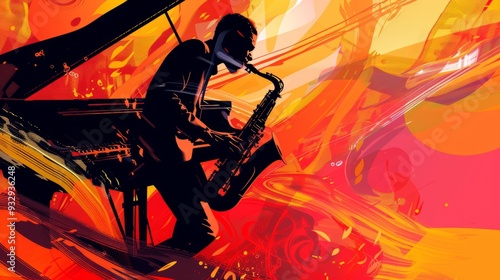Jazz music background poster band instrument concert piano art abstract. Background jazz saxophone music flyer illustration