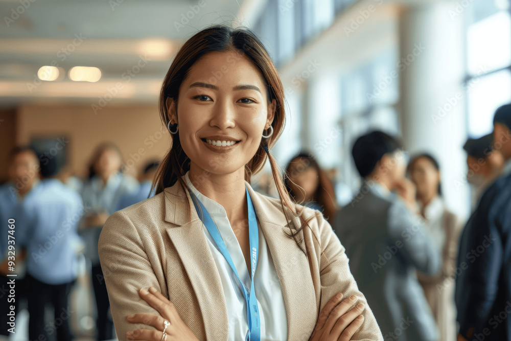 Fototapeta premium Confident Woman Smiling In Professional Networking Event