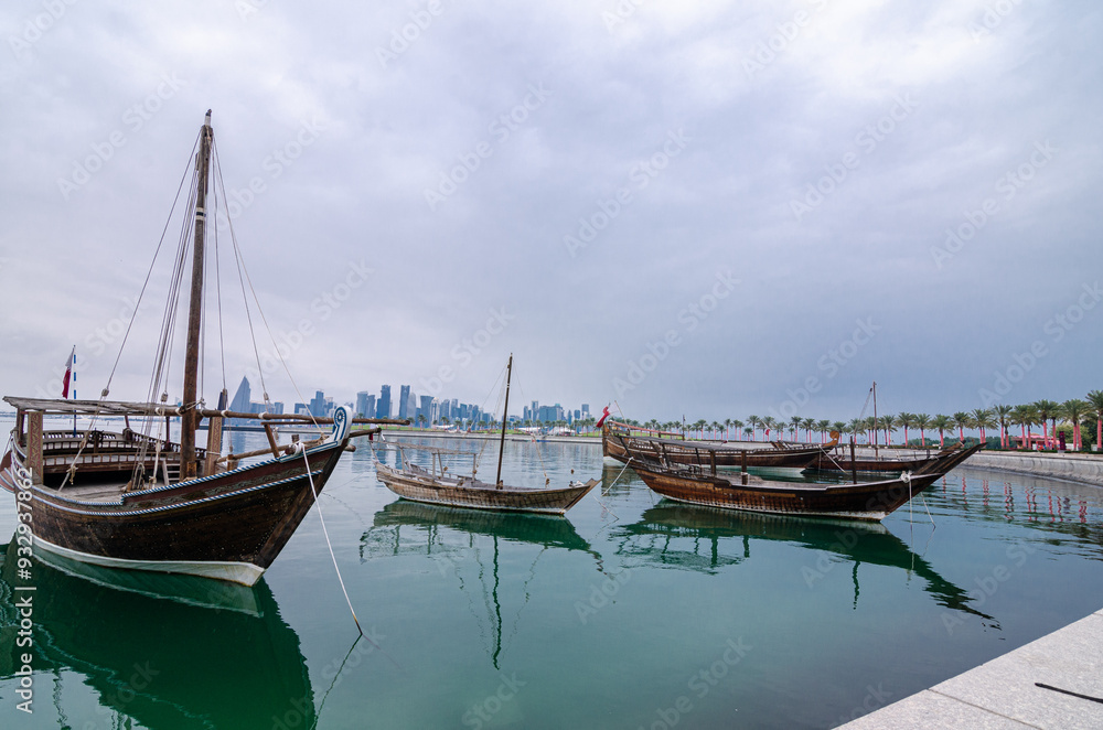 Traditional Dhow boats at MIA park, Doha, Qatar Traditional Dhow boats at MIA park, Doha, Qatar