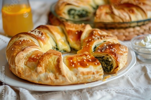 Wallpaper Mural Traditional Turkish and Greek pies with spinach cheese and orange juice on a tablecloth Torontodigital.ca