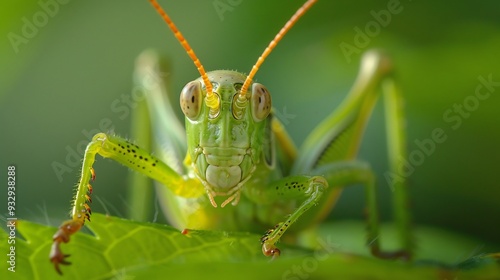 Close-up of a Green Grasshopper on a Leaf