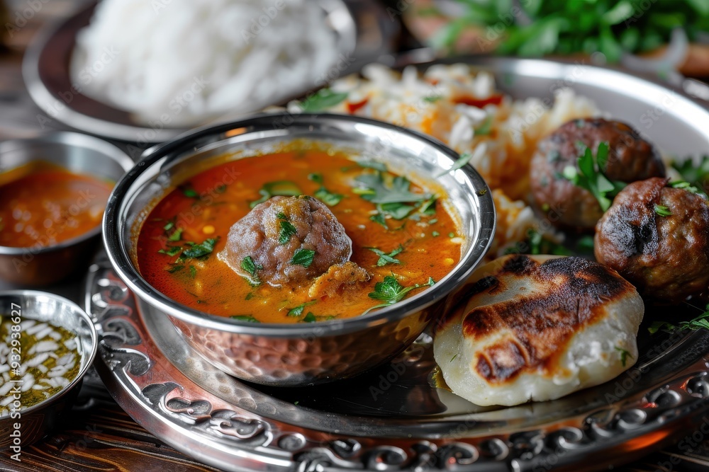 Traditional Turkish meal served on a stainless steel food tray Traditional Turkish meal served on a stainless steel food tray