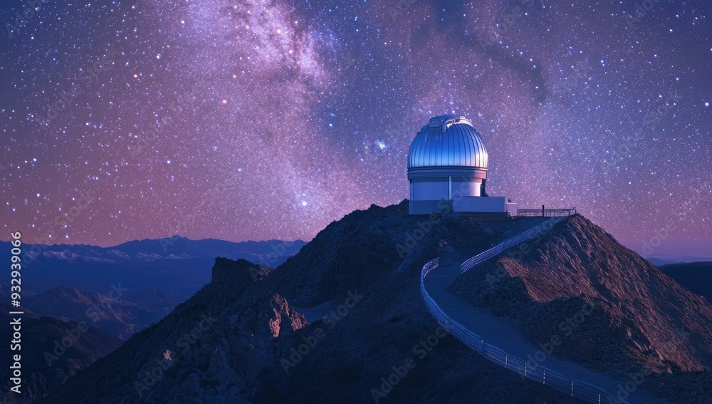 Observatory on mountaintop under starry sky. Observatory on mountaintop under starry sky.