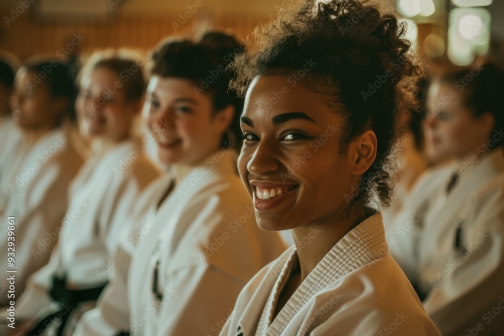 Trainees smiling and eager for karate class Trainees smiling and eager for karate class