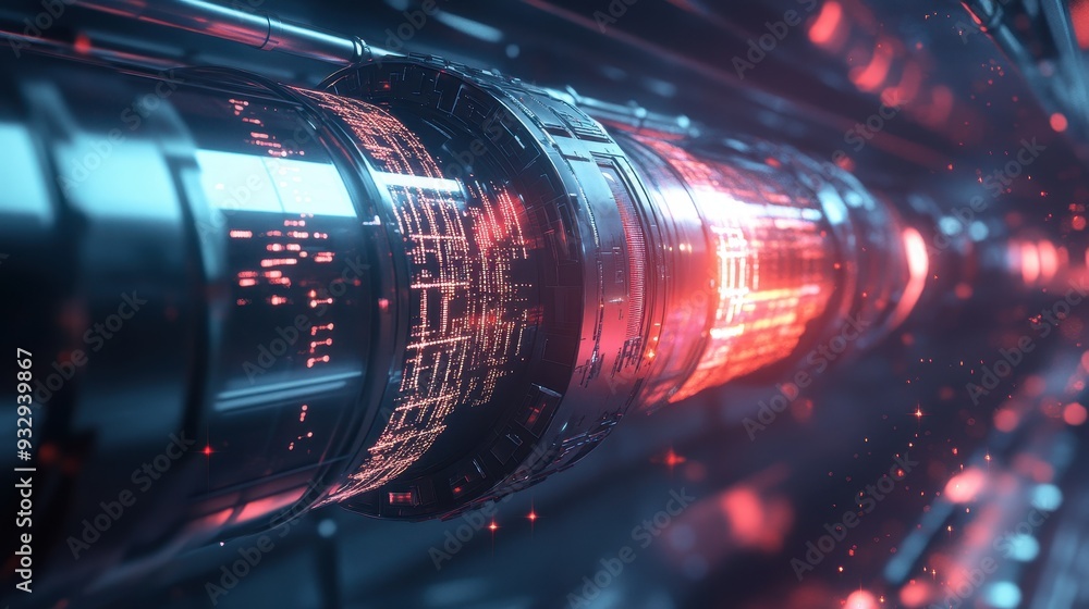 Futuristic Technology Abstract Background with Red and Blue Lights and Glowing Particles. Futuristic Technology Abstract Background with Red and Blue Lights and Glowing Particles.
