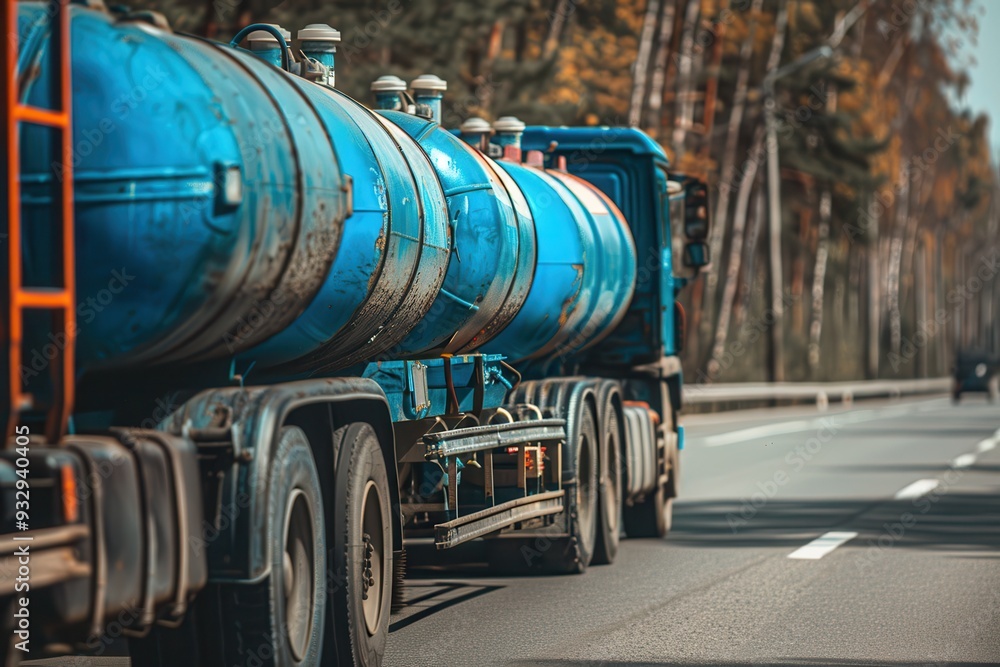 Transporting LPG gas safely and efficiently using a vehicle with blue steel gas cylinders Transporting LPG gas safely and efficiently using a vehicle with blue steel gas cylinders
