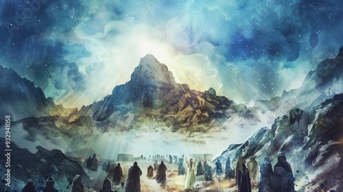The Revelation at Mt. Sinai. Digital watercolor illustration