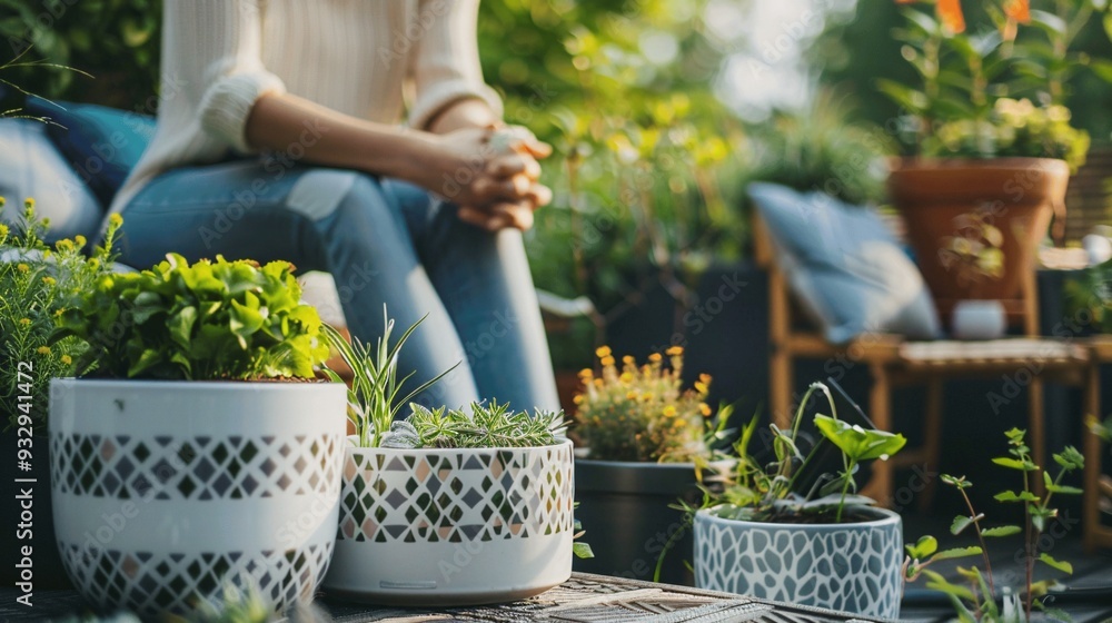 Modern Garden with Geometric Outdoor Furniture and Planters for Fresh Air and Healthy Living Modern Garden with Geometric Outdoor Furniture and Planters for Fresh Air and Healthy Living