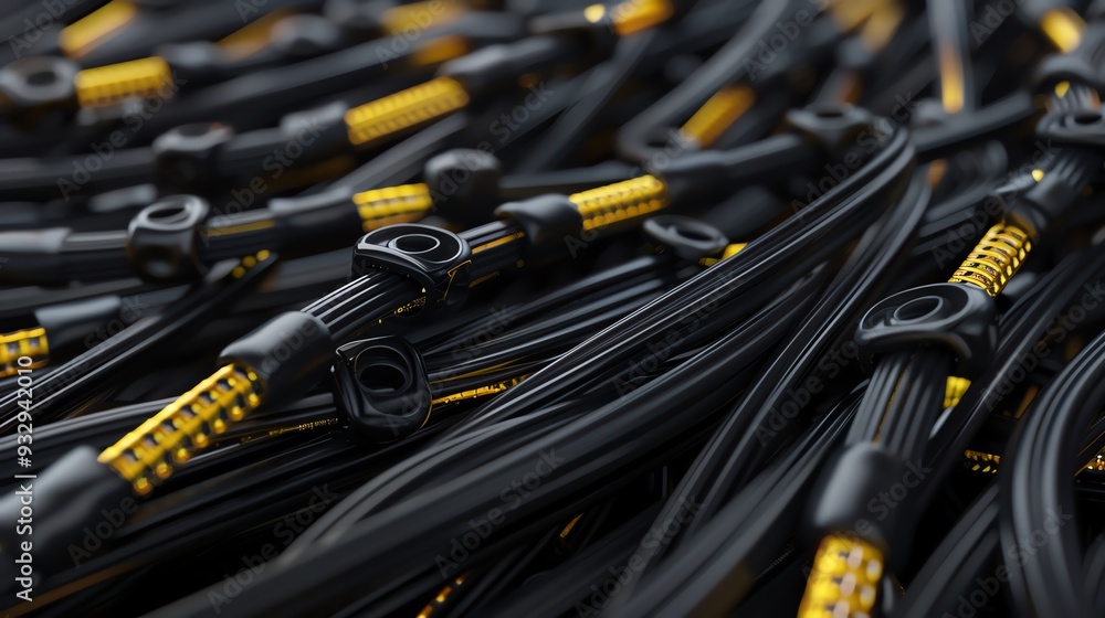 Detailed 3D render of industrial cable ties and straps Detailed 3D render of industrial cable ties and straps